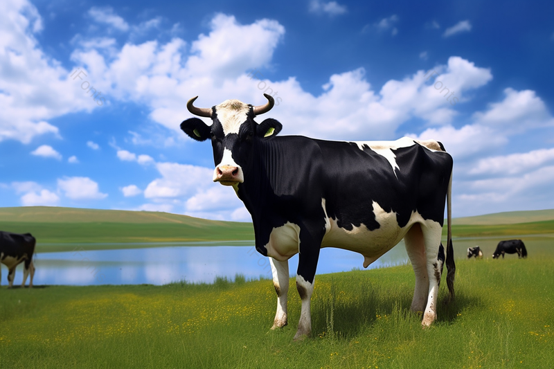 阿尔山蓝天清新草原上的母牛,高清,摄影图,摄影图片,图片大全,摄影图免费下载